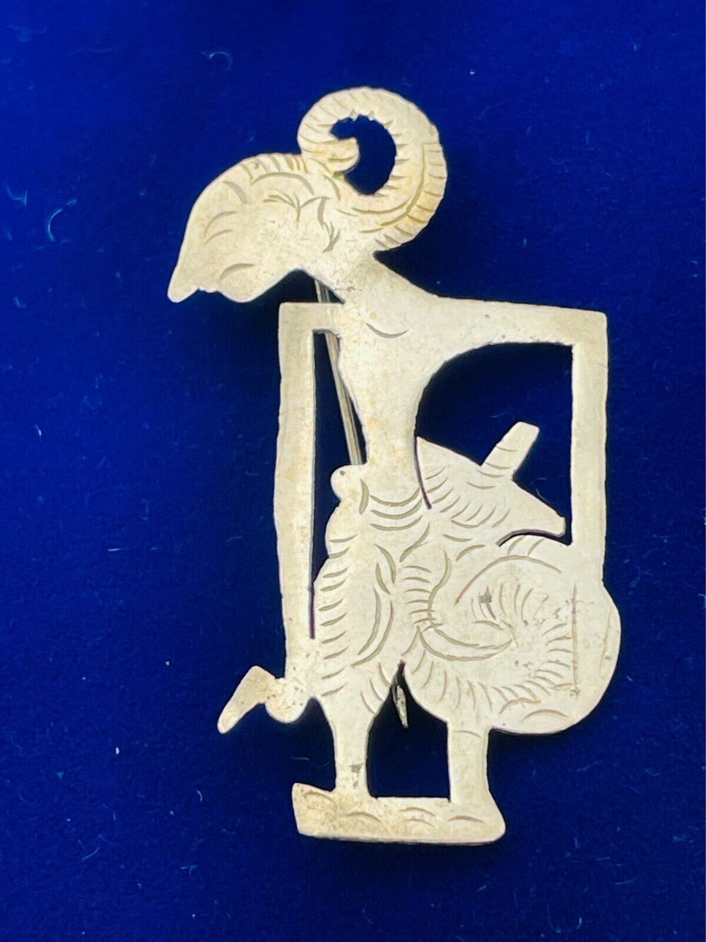 HS 925 Indonesian Shadow Puppet Sterling Silver Pin Arjun Hindu Human Figural